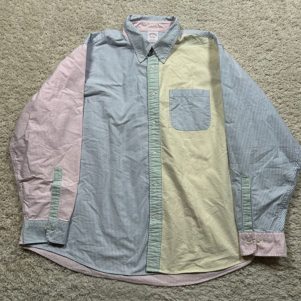 Brooks Brothers Button Down Shirt XXL Colorblock Striped Fun Shirt Cotton